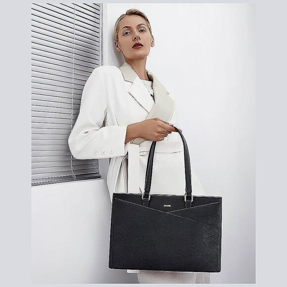 Laptop Bag for Women 15.6 Inch Tote Bags Waterproof Leather Vintage Black - Picture 5 of 8